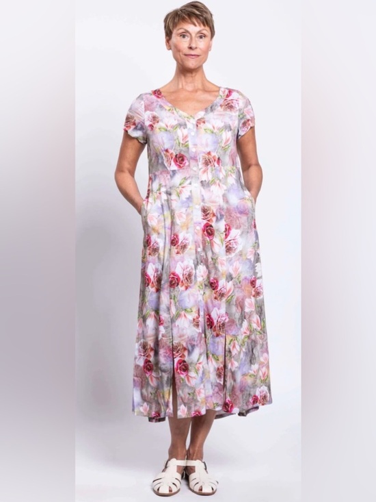BlueSky Dresses & Skirts - Blue Sky Morgan midi Dress Norwich Linen Bamboo pretty Floral watercolor flowers